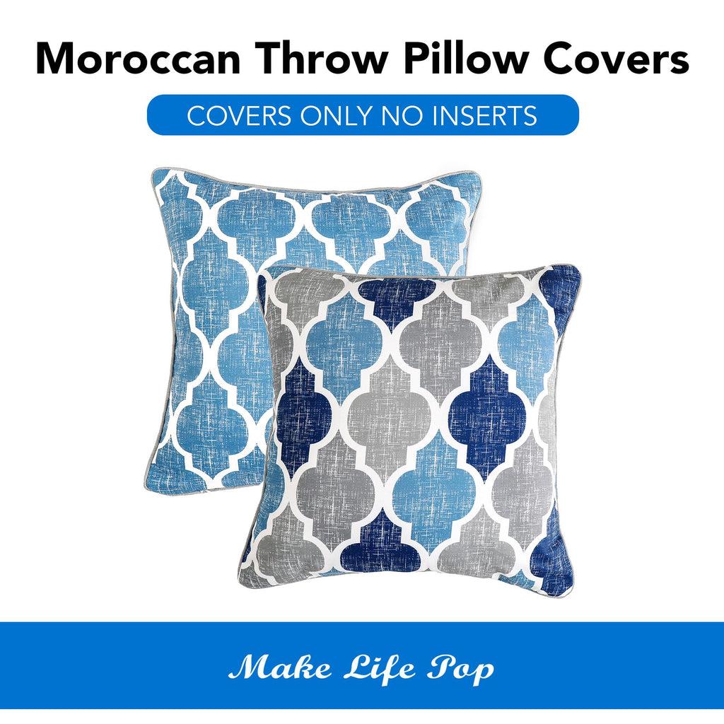 Throw Pillow Covers 20x20 for Couch Sofa Moroccan Blue Gray 2 Sets