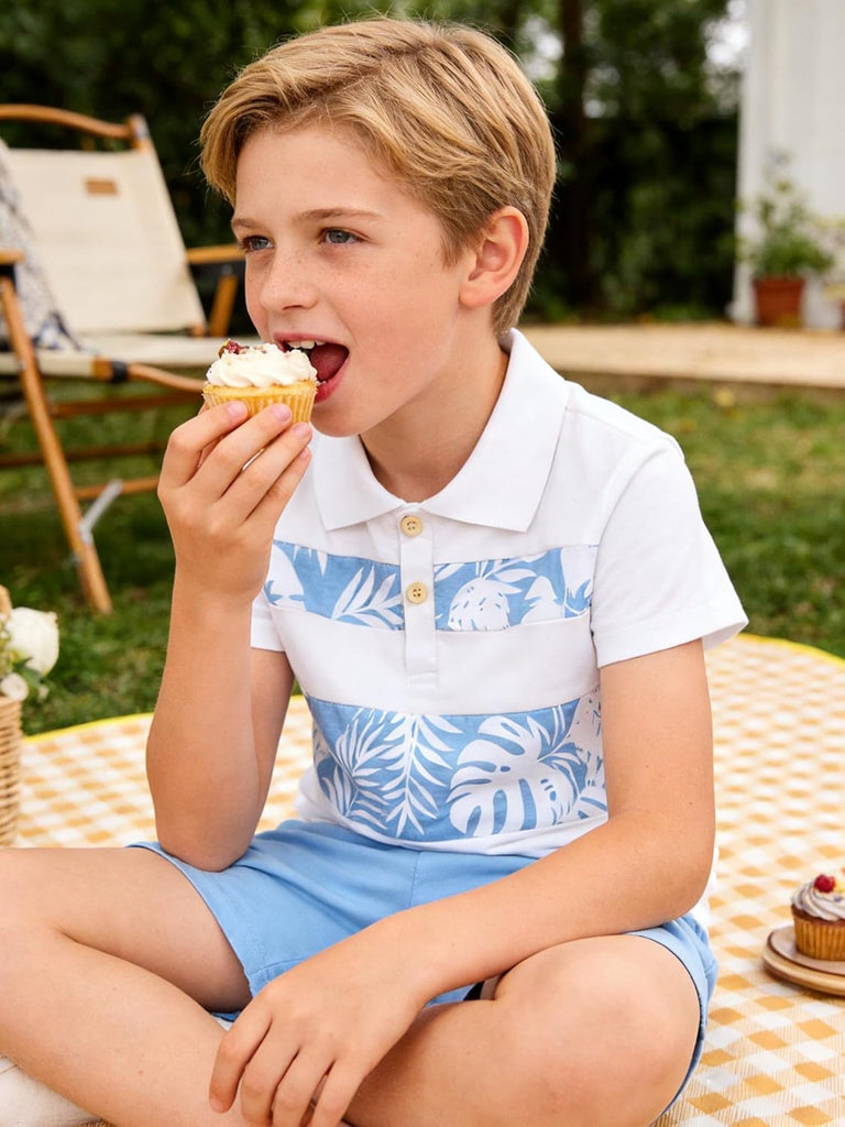 Toddler Boys 2 Piece Outfits Button Down Shirt and Shorts Set, Short Sleeve Casual Summer Clothes Years