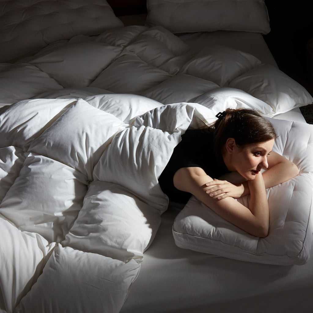 Luxury Goose Down Comforter Queen, Ultra-Soft Fluffy Duvet Insert for All Season