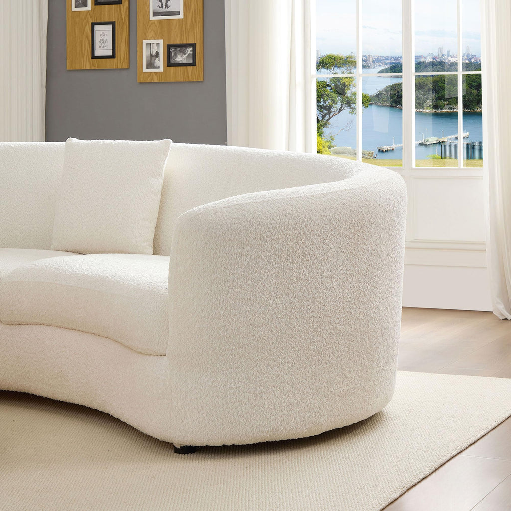 Curved Sectional Sofa, 140.94", 4 Seat, Pillows, Oversized, Boucle, White