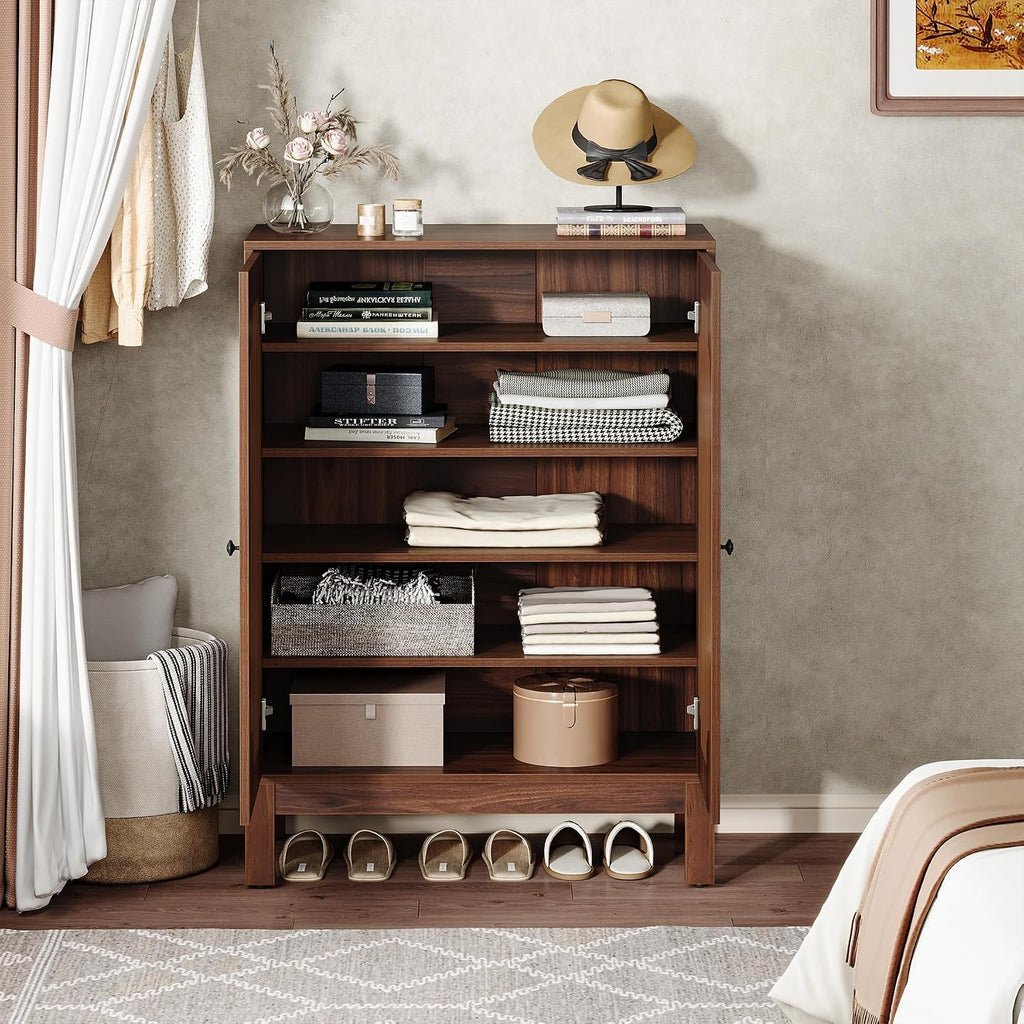 Shoe Cabinet with Doors, 5-Tier Shoe Storage Cabinet with Adjustable Shelves, 20 Pairs Wooden Shoe Rack Organizer