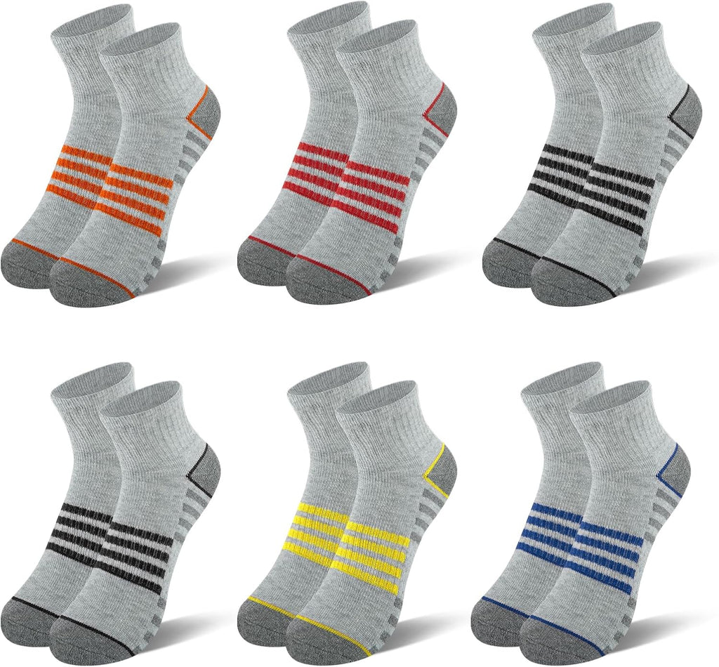 Boys Athletic Quarter Socks - Ankle Sports Socks With Cushioned Sole - 6 Pairs, Old