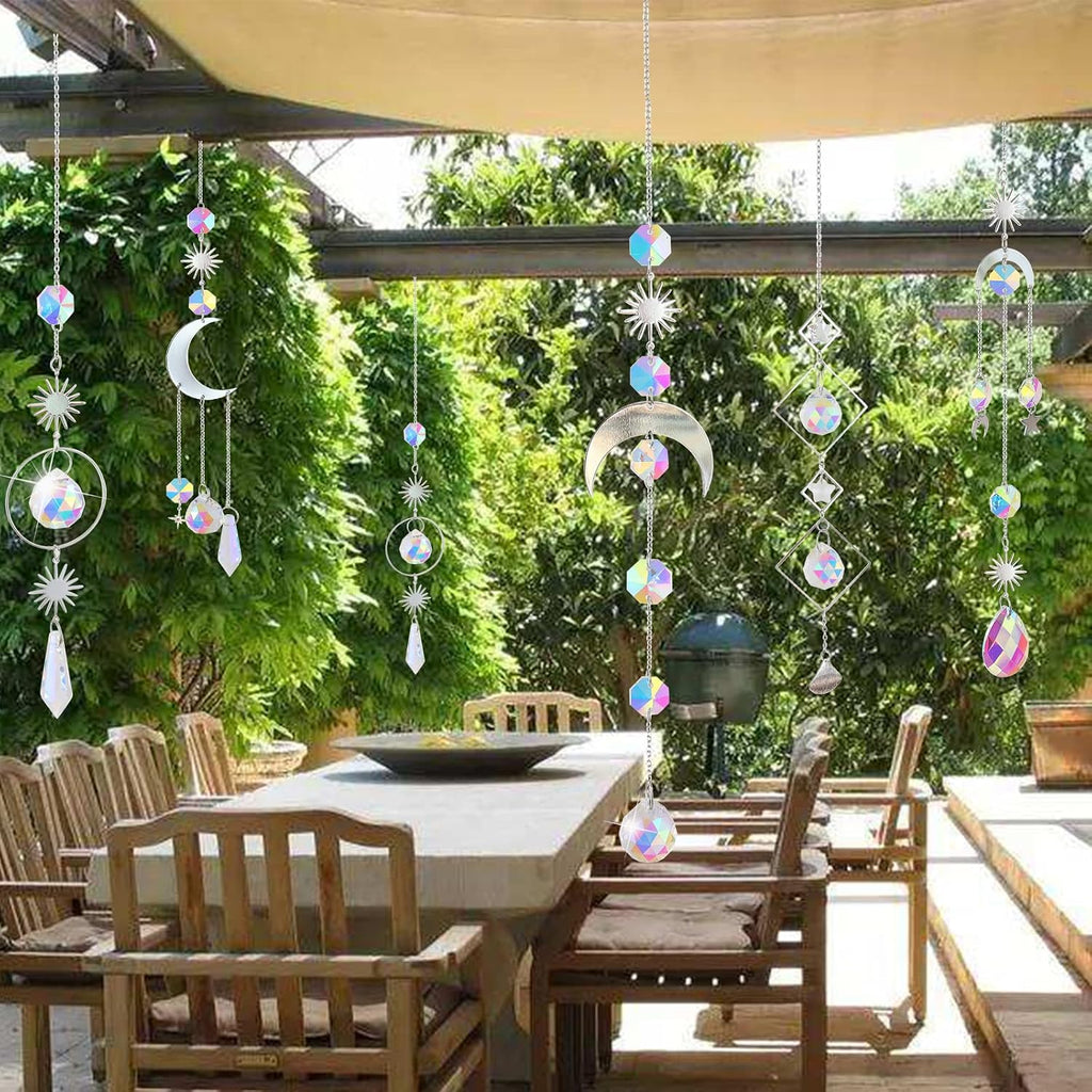 6Pieces Crystal Suncatchers for Window Hanging Sun Catcher with Chain Rainbow Maker Crystal Prisms Decor for Home