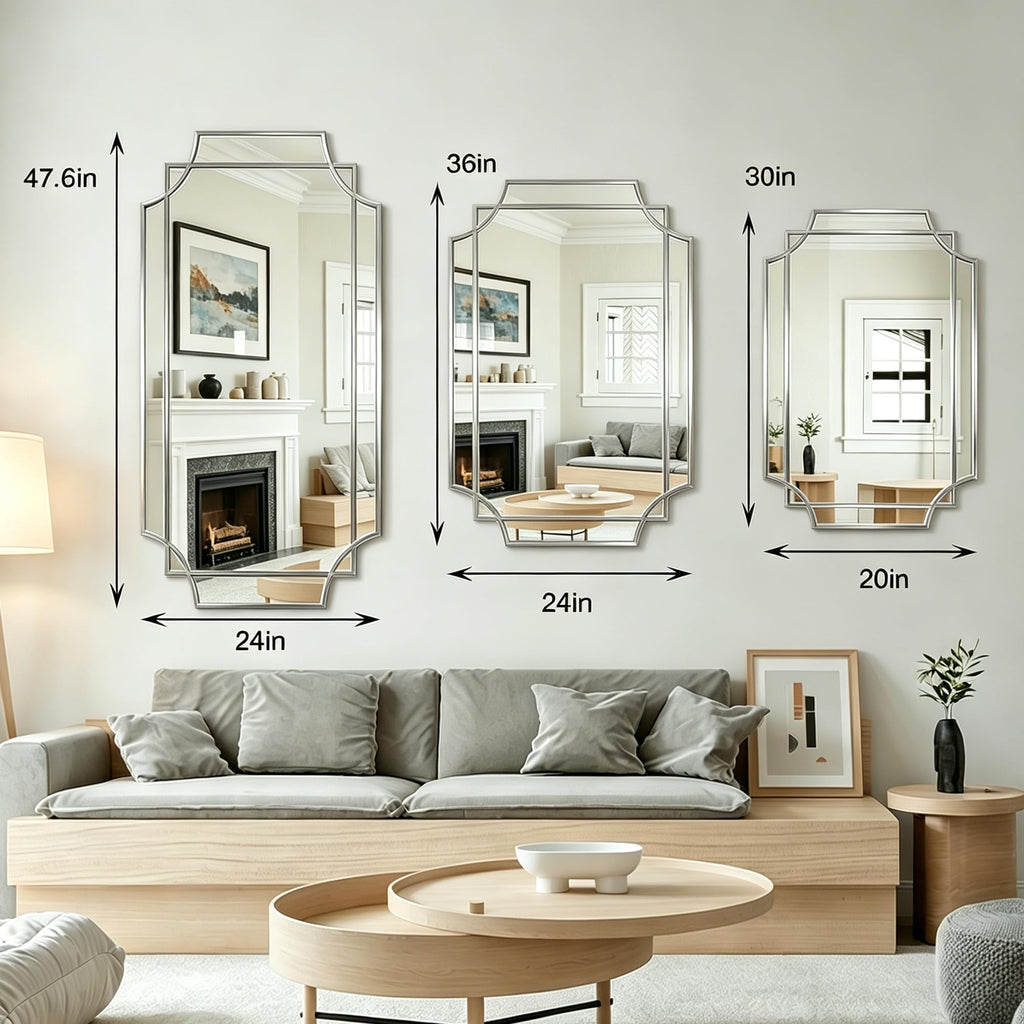 36"x24" Geometric Decorative Beveled Mirror with Silver Wood Frame