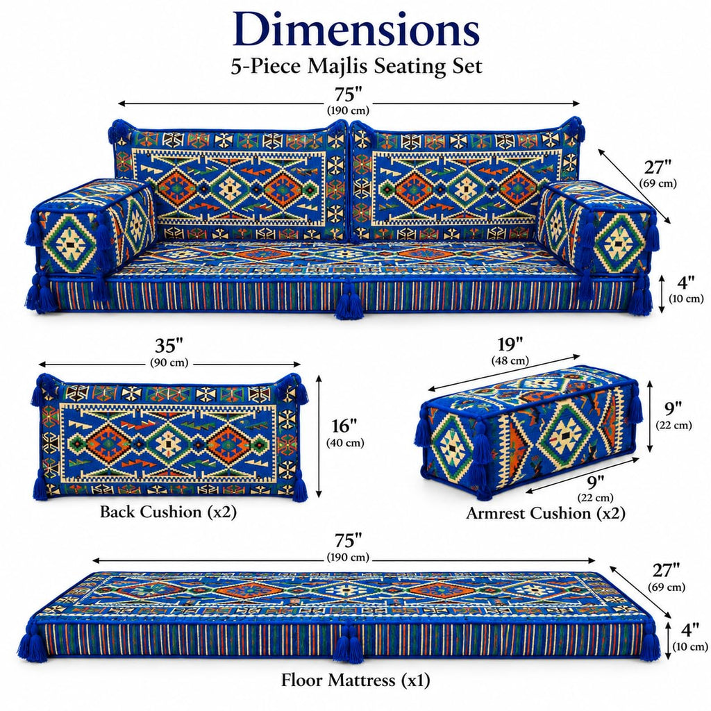 Majlis Sofa - 75x27x4 inch Floor Seating Convertible Guest Mattress Moroccan Traditional Bohemian Furniture Loveseat