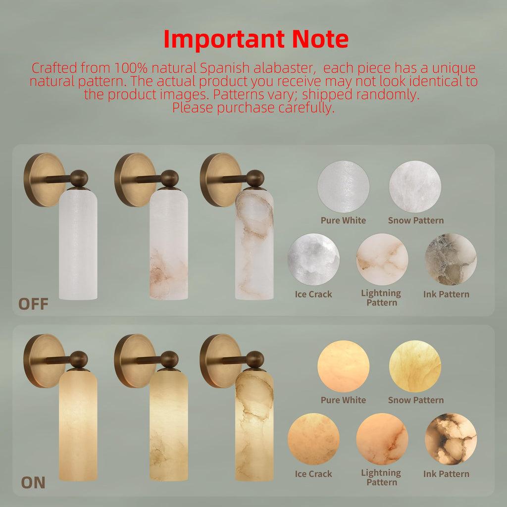 Alabaster Wall Sconce with Solid Brass, 12.4 Inches, Set of 2