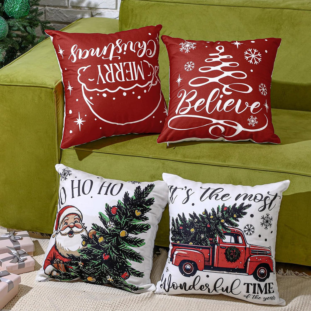 Winter Pillow Covers 18 x 18 Inch Seasonal Throw Pillow Covers Christmas Holiday Pillowcases Decorative - Set of 16