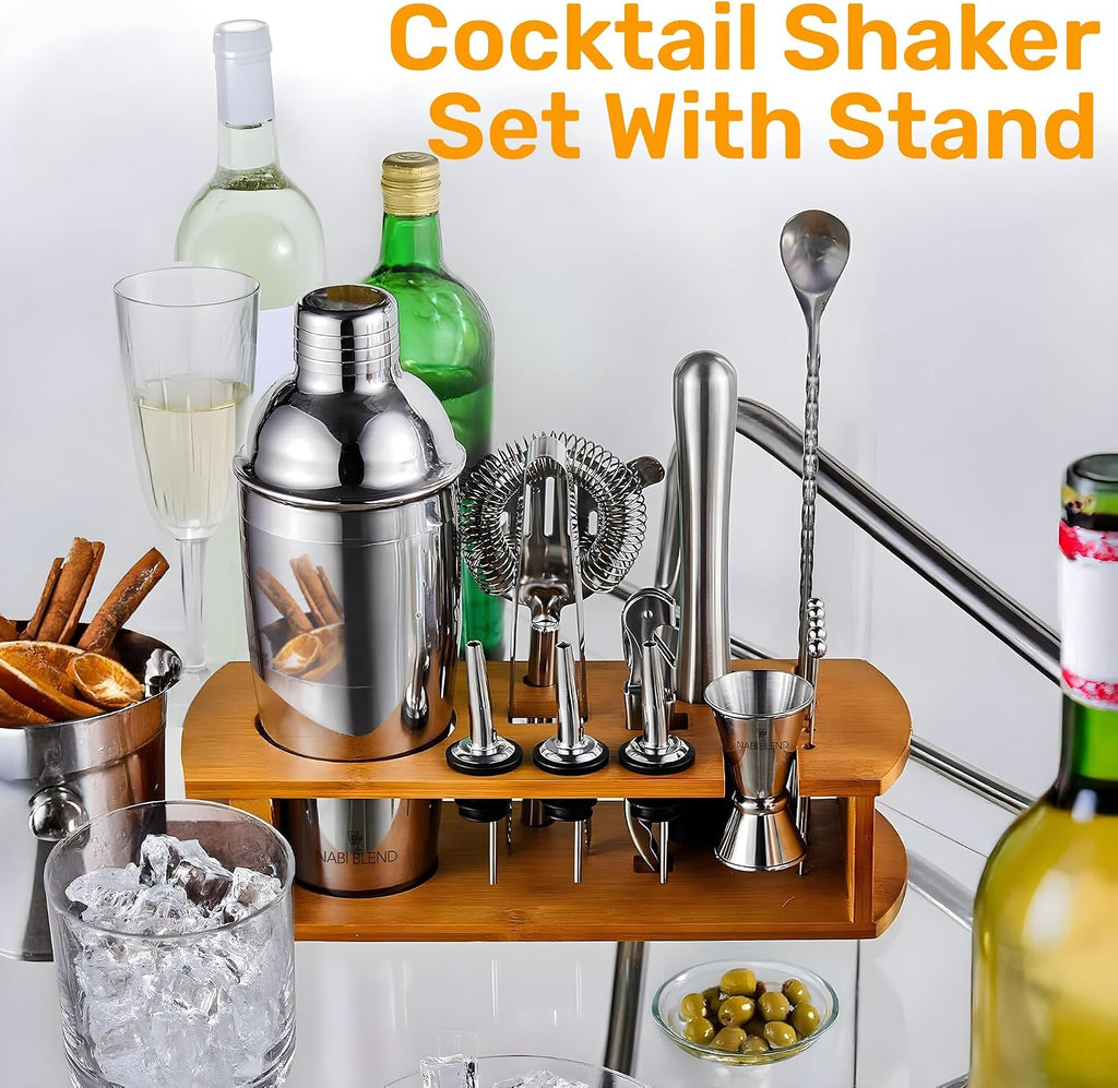 Bartender Kit with Bamboo Stand | Cocktail Shaker Set Essential Bar Tools Wine Shaker Ice Filter Mixing - Set of 16