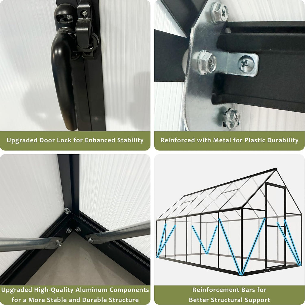 6x10 FT Heavy Duty Greenhouse, Polycarbonate Walk-in Garden House with Ventilation Window, Portable Winter Greenhouse