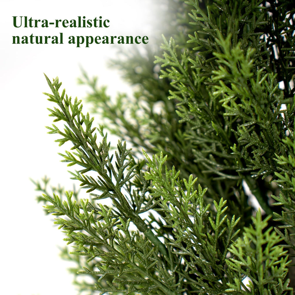 7FT Artificial Topiary Trees with Black Planter, Tall UV Resistant Fake Cedar Tree for Outdoor, Faux Shrubs Plants