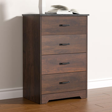 Farmhouse 4 Drawer Dresser, Small Wooden Chest of Drawers Classic White Dresser Living Room Entryway (Dark Walnut, 4