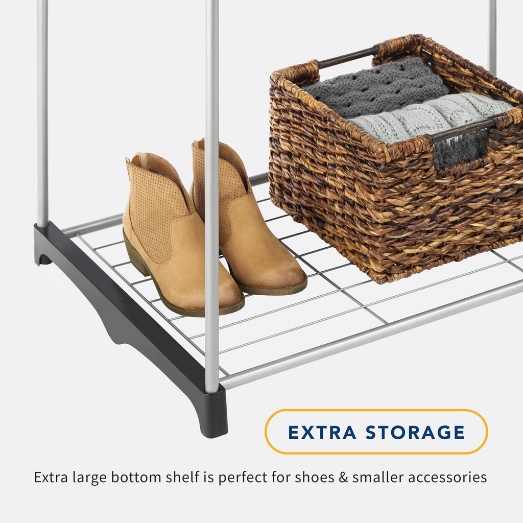 Double Rod Freestanding Closet Organizer, Silver