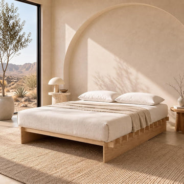 Japanese Platform Bed Frame with Wooden Slats, Easy Assembly
