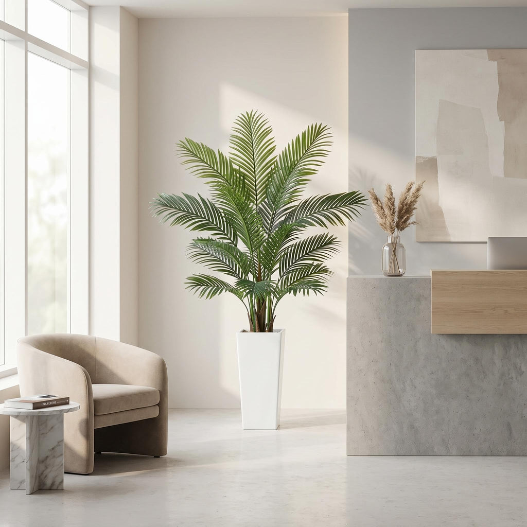 5FT Palm Tree Artificial with 19 Leaves, Lifelike Artificial Plants Indoor with White Tall Planter Outdoor