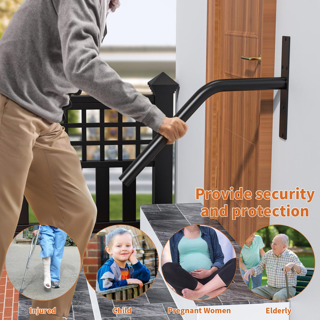 Angled Outdoor Handrail for 1-3 Steps, Metal Stair Support Rail for Porch