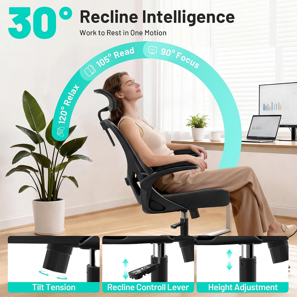 Office Chair - Ergonomic Desk Chair Breathable Mesh Chair with 2D Headrest & Adjustable Lumbar Support - Executive