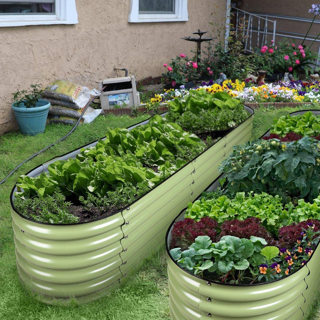 Galvanized Raised Garden Bed Elevated Raised Garden Bed Metal 17" Tall 12-in-1 Grow Herbs and Vegetables Home Garden