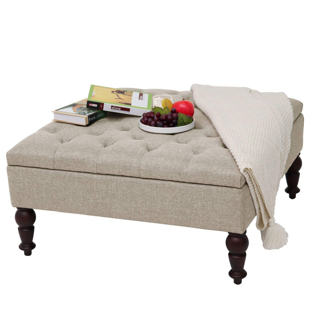 Indoor 34'' Wide Tufted Square Storage Ottoman with Hinged Lid Space Saving Coffee Table Upholstered Storage Storage