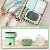 Portable Washing Machine, Foldable Personal Washer w/Integrated Drain Pipe and Spin Basket for Light Clothes, 3