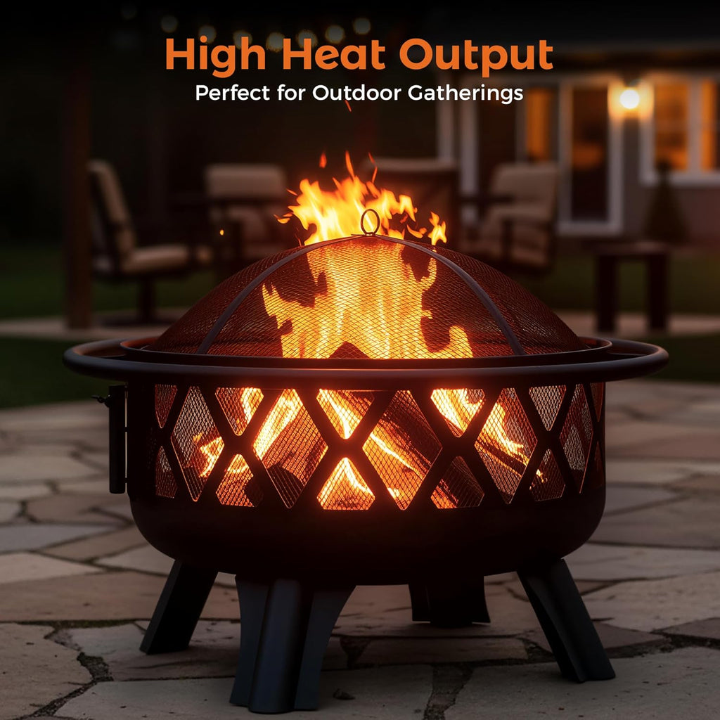 Outdoor Fire Pit for Wood, Portable Fire Pits for Outside Wood Burning, Patio Firepits for Outside with Grill