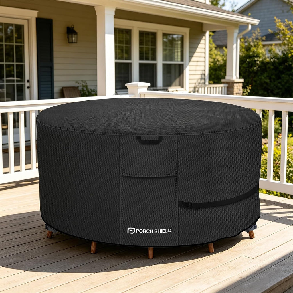 Waterproof 600D Round Patio Table Cover 84 inch, Black | Heavy Duty Polyester Fabric, Outdoor Table and Chairs Set