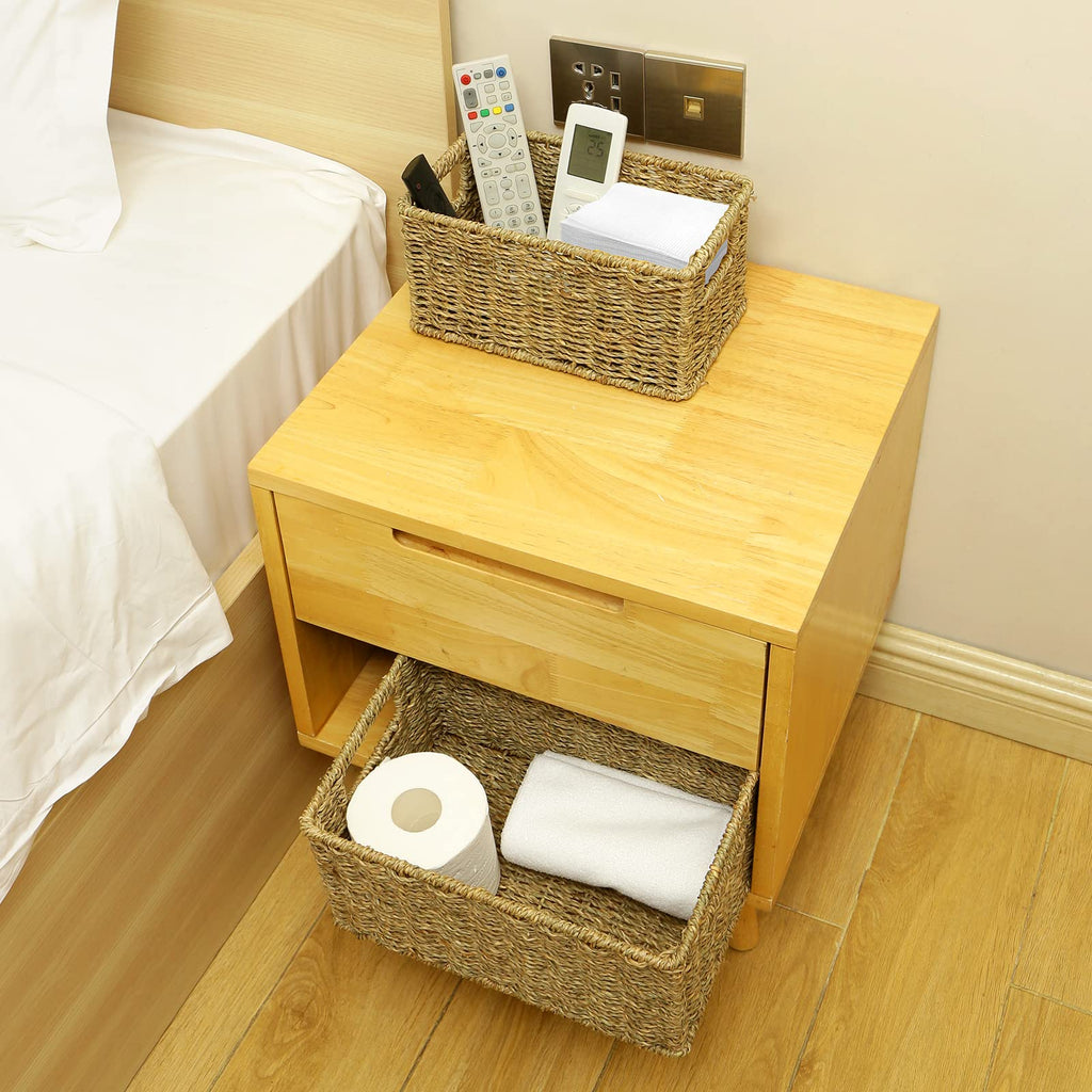 Wicker Baskets for Storage, Seagrass Baskets with Dual Handles, Woven Baskets for Shelves, Set of 2, Natural