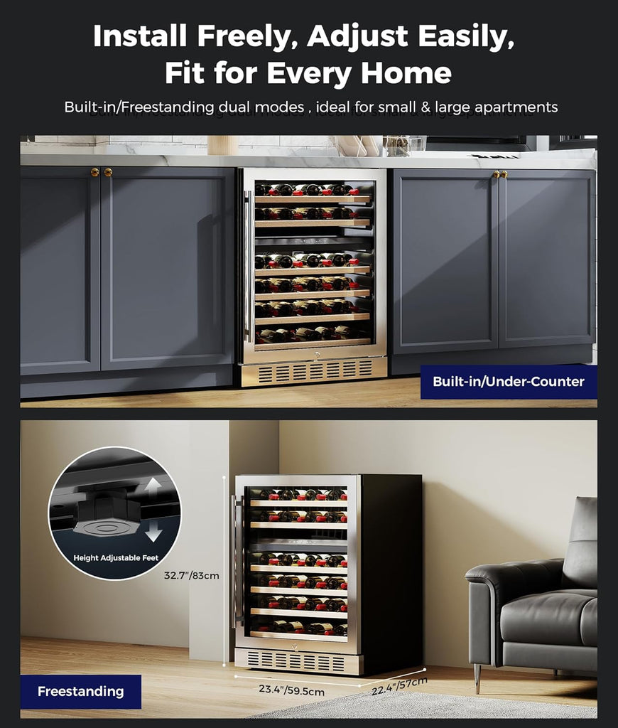 Wine Fridge Beverage Refrigerator - 24” Dual Zone 41 - 64°F/41-64°F Wine Cooler 