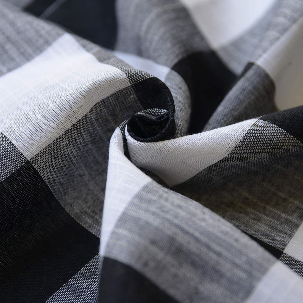 2 Panels Checks Line Up Set Farmhouse Faux Linen Look Buffalo Plaid Grommet Window Curtain (Black & White, Panel 丨W53