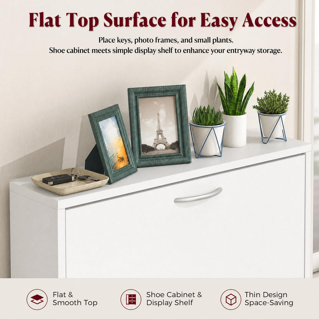 Shoe Cabinet, Narrow Shoe Storage with 3 Flip Drawers