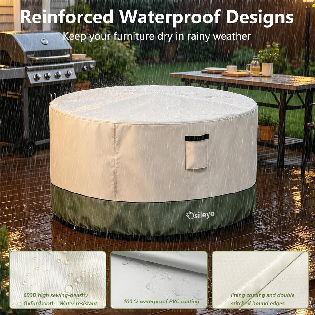 Round Outdoor Table Cover 600D Waterproof Heavy Duty Patio Furniture Covers, Round Patio Table Chair Set Covers - 54"