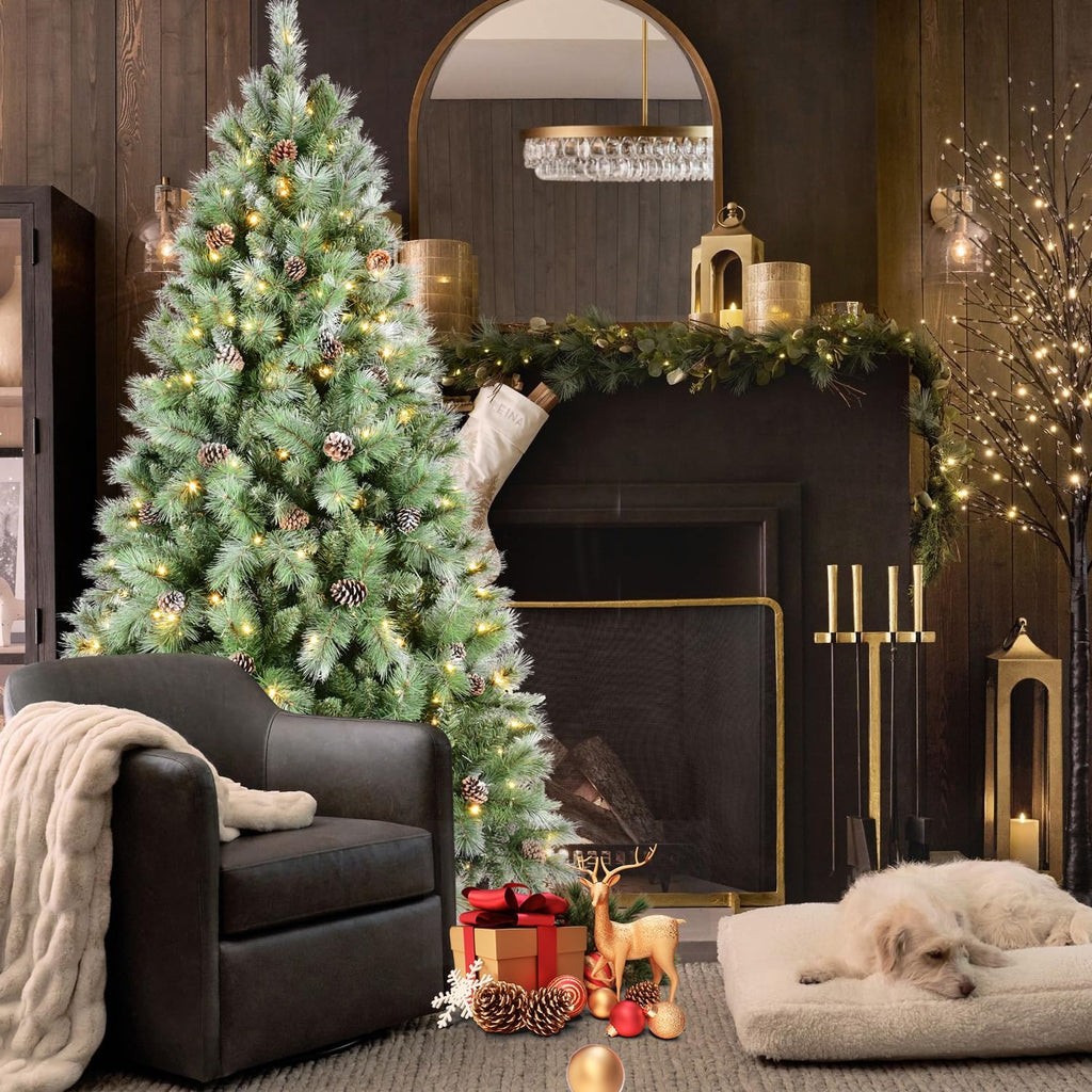 Christmas Tree, 1858 Tips, Pine Cones, PVC & Hard Needle, Green