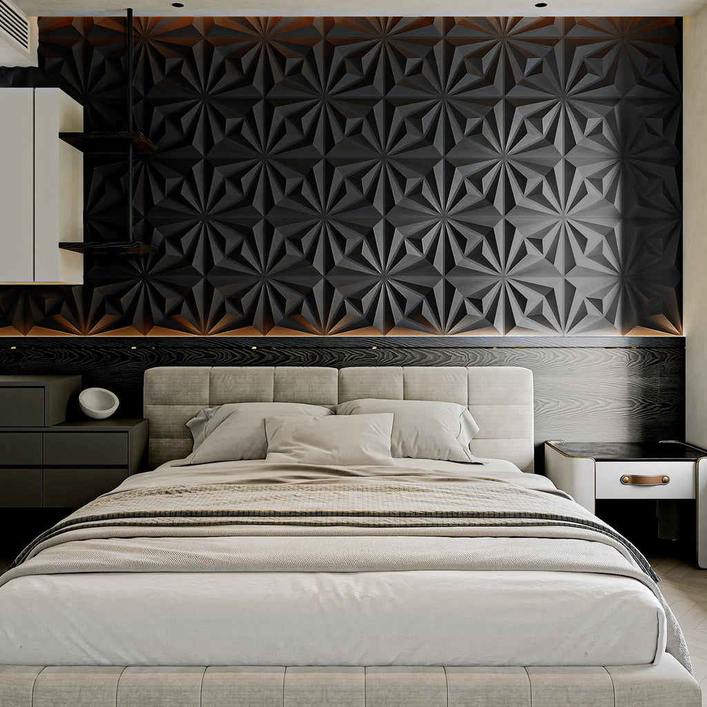 3D Wall Panels, Black, 12x12 Inch, 20 Pcs