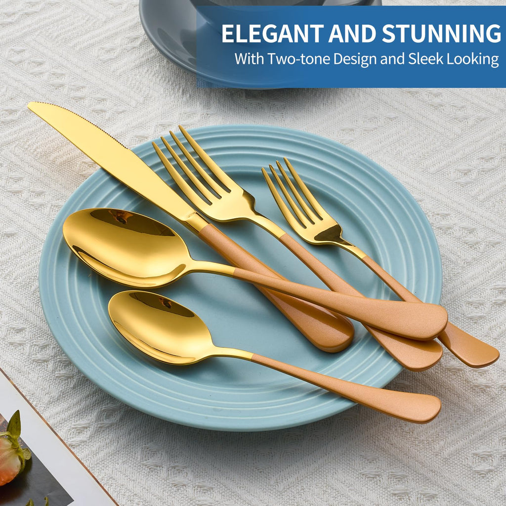 20-Piece Orange & Gold Silverware Set, 18/0 Stainless Steel Colorful Handle Flatware Set, Service for 4, Modern Cutlery