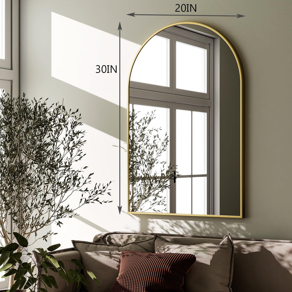 20"x30" Arched Bathroom Mirror Wall Mounted Gold Arch Mirror