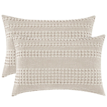 Cotton Waffle Pillow Shams Standard Size 20" x 26", Oatmeal, No Insert