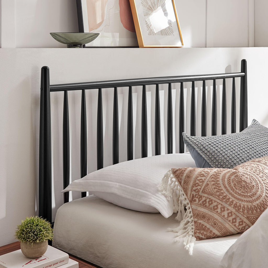 Zane King Size Spindle Bed in Black - Solid Wood Platform Bed Frame with Headboard, No Box Spring Needed