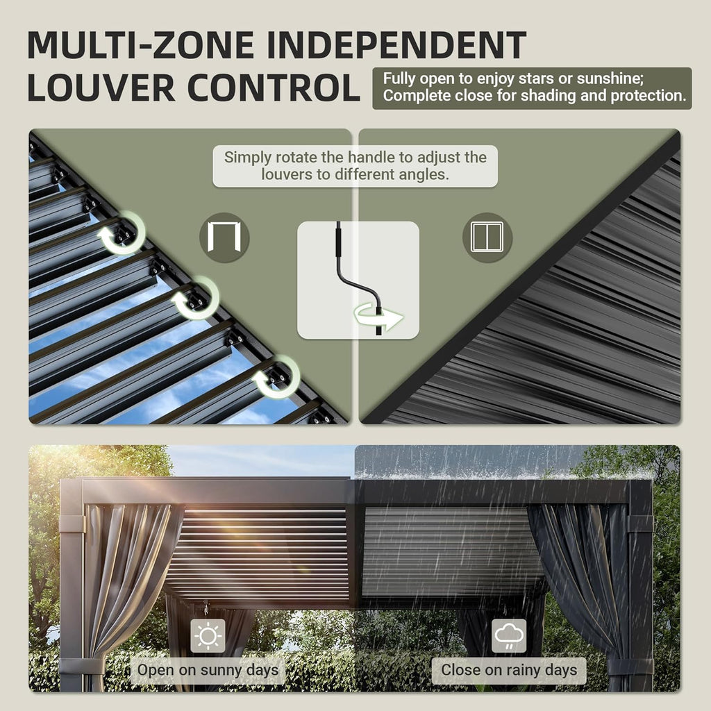 10x12 FT Louvered Pergola, Aluminum Outdoor Pergolas with Ad - Image 5