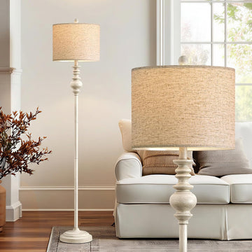 64.25" Farmhouse Floor Lamp, Tall Antique White Standing Lamp with Rotary Switch, Vintage Reading Lamp, Rustic Home
