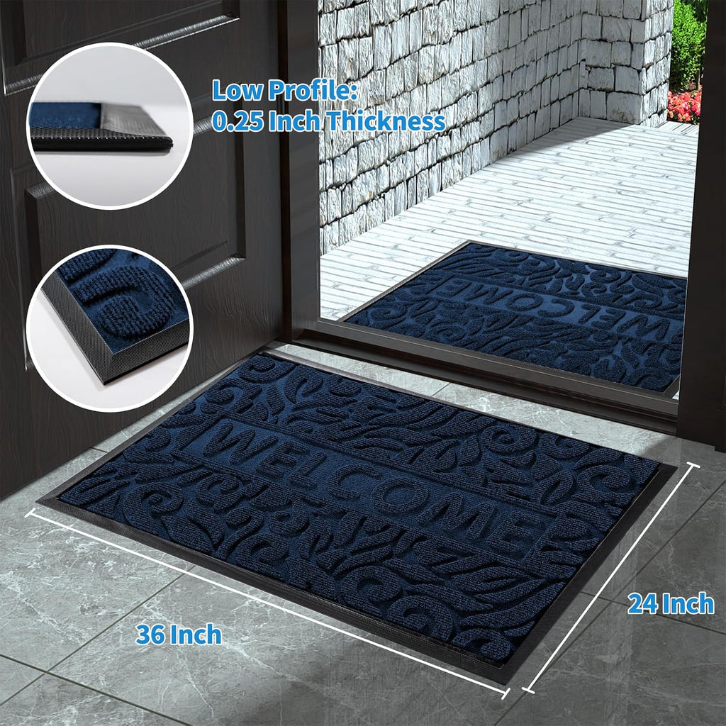 Large Welcome Mat 36x24, Waterproof Non-Slip Outdoor Mats for Front Door Outside Entrance, Low-Profile Entryway Mat