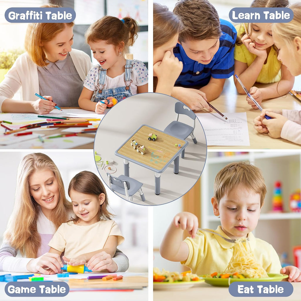Height Adjustable Toddler Table and 2 Chairs Set, Grey