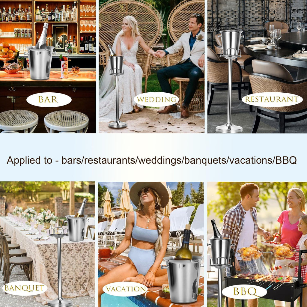 Champagne Bucket with Stand,Ice Bucket with Stand Stainless Steel Bucket Wine Chiller On Stand 12Lb Hammered Tall Ice