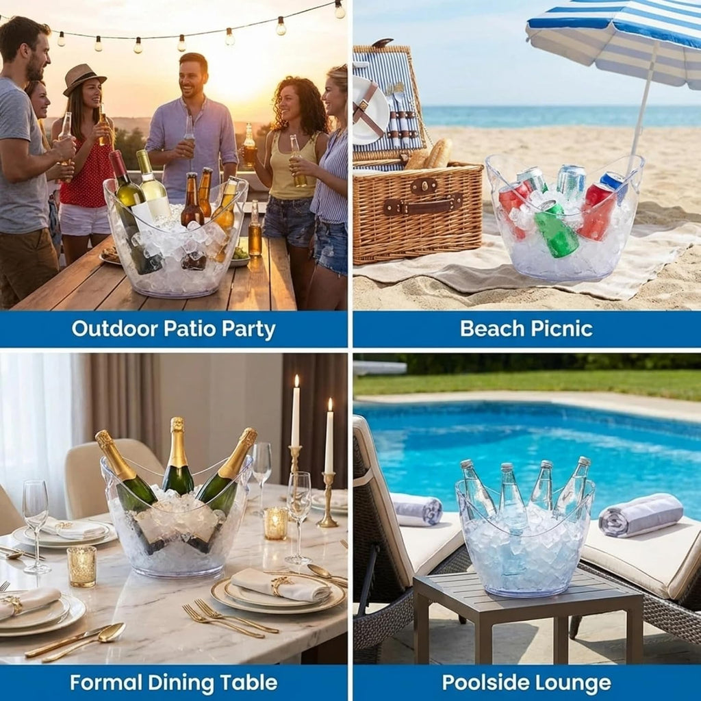 Plastic Clear Ice Bucket with Scoops Clear Acrylic Ice Tub Plastic Wine Bucket Party Beverage Chiller Bin - Set of 24