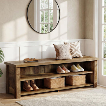 55.12" Entryway Bench with Storage, Farmhouse Shoe Storage Bench
