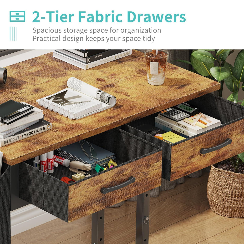 Small Portable Standing Rolling Desk - 32 Inch Adjustable Mobile Stand Up Teacher Desks with 2 Fabric Drawers on