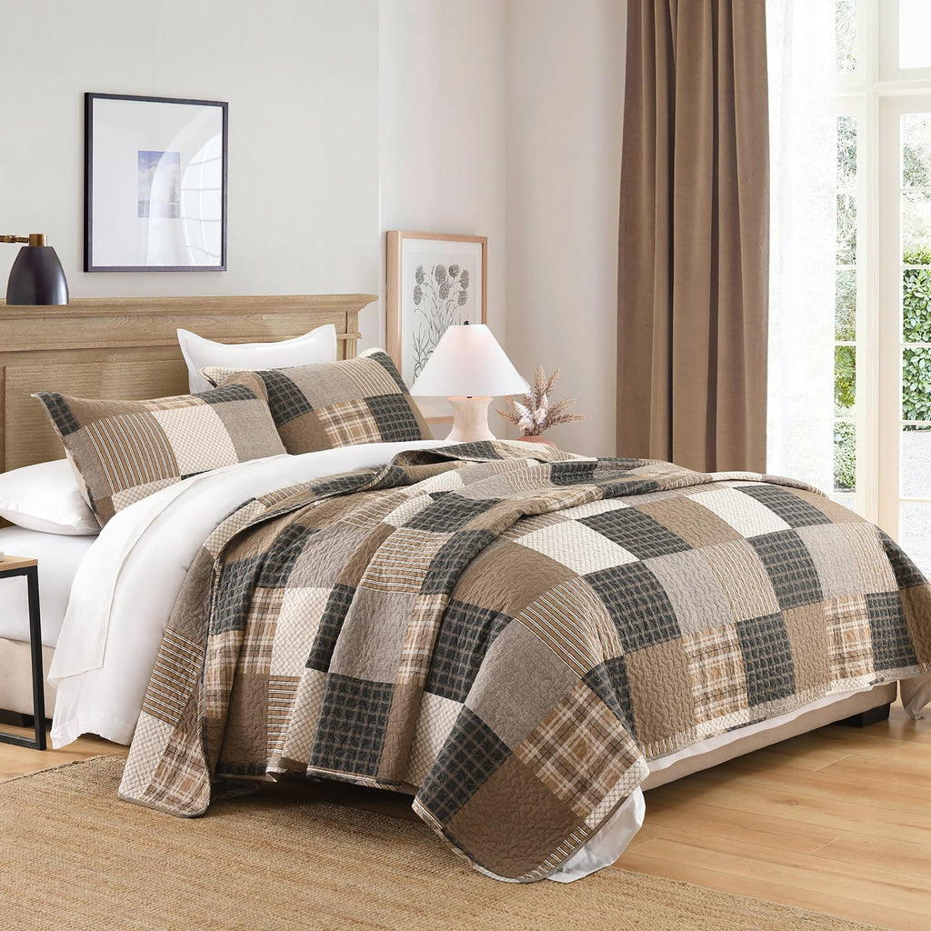 100% Cotton Quilt Set, Farmhouse Patchwork Bedspread