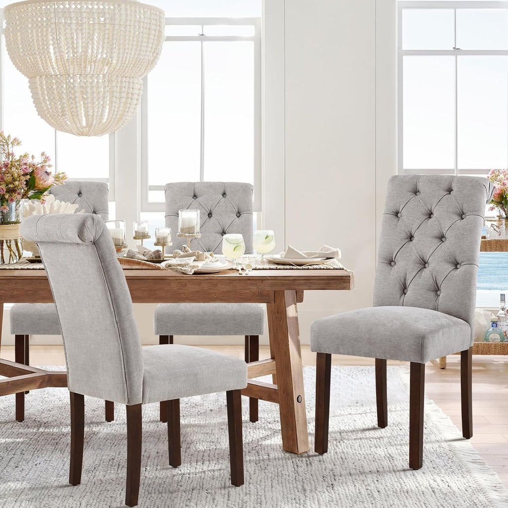 Button Tufted Dining Chairs Set of 2, Parsons Upholstered Fabric Dining Room Chairs Kitchen Chairs with Wood Legs and