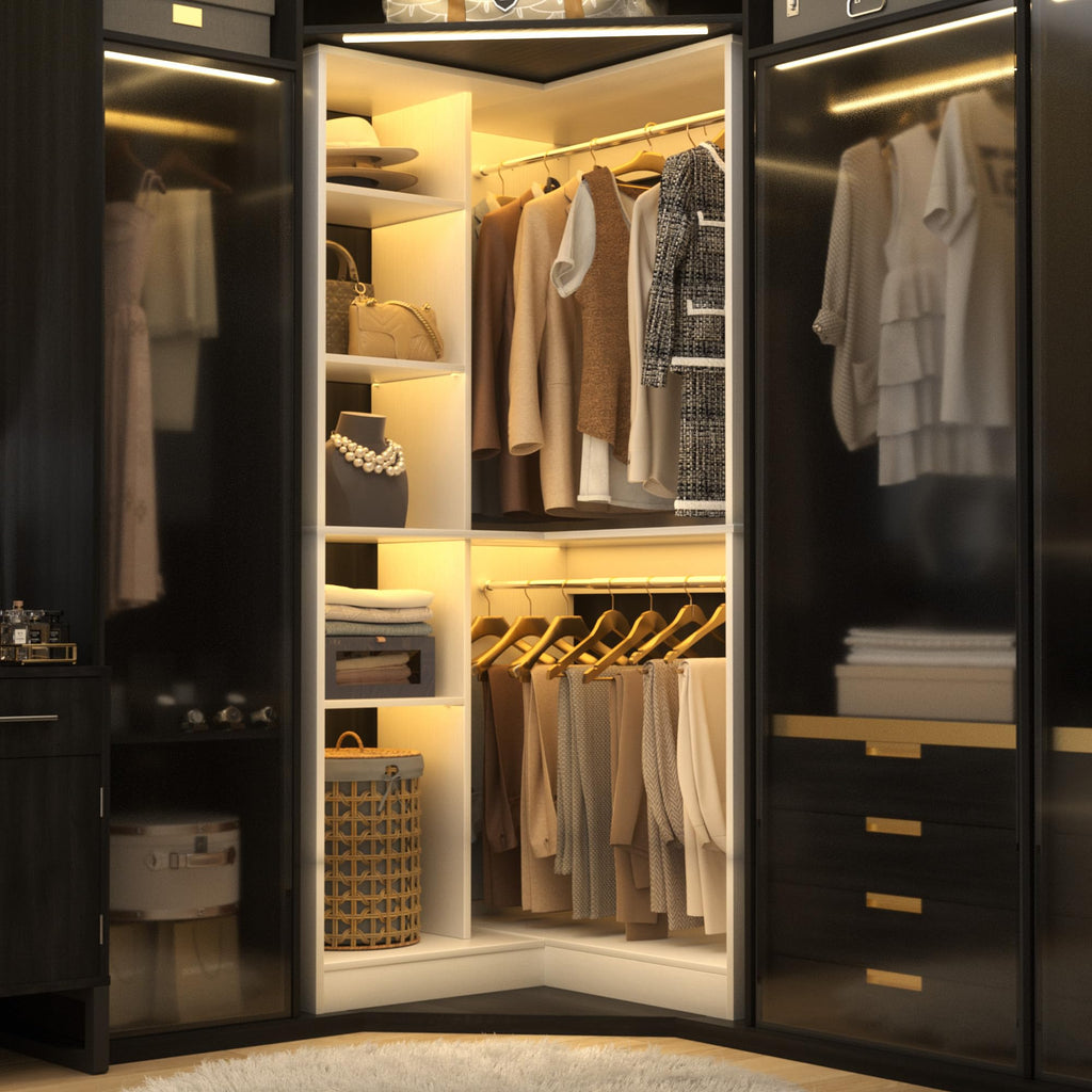 Corner Closet System with Shelves, 36'' Closet Organizer System with 2 Hanging Rods, Freestanding Walk-in L Shaped