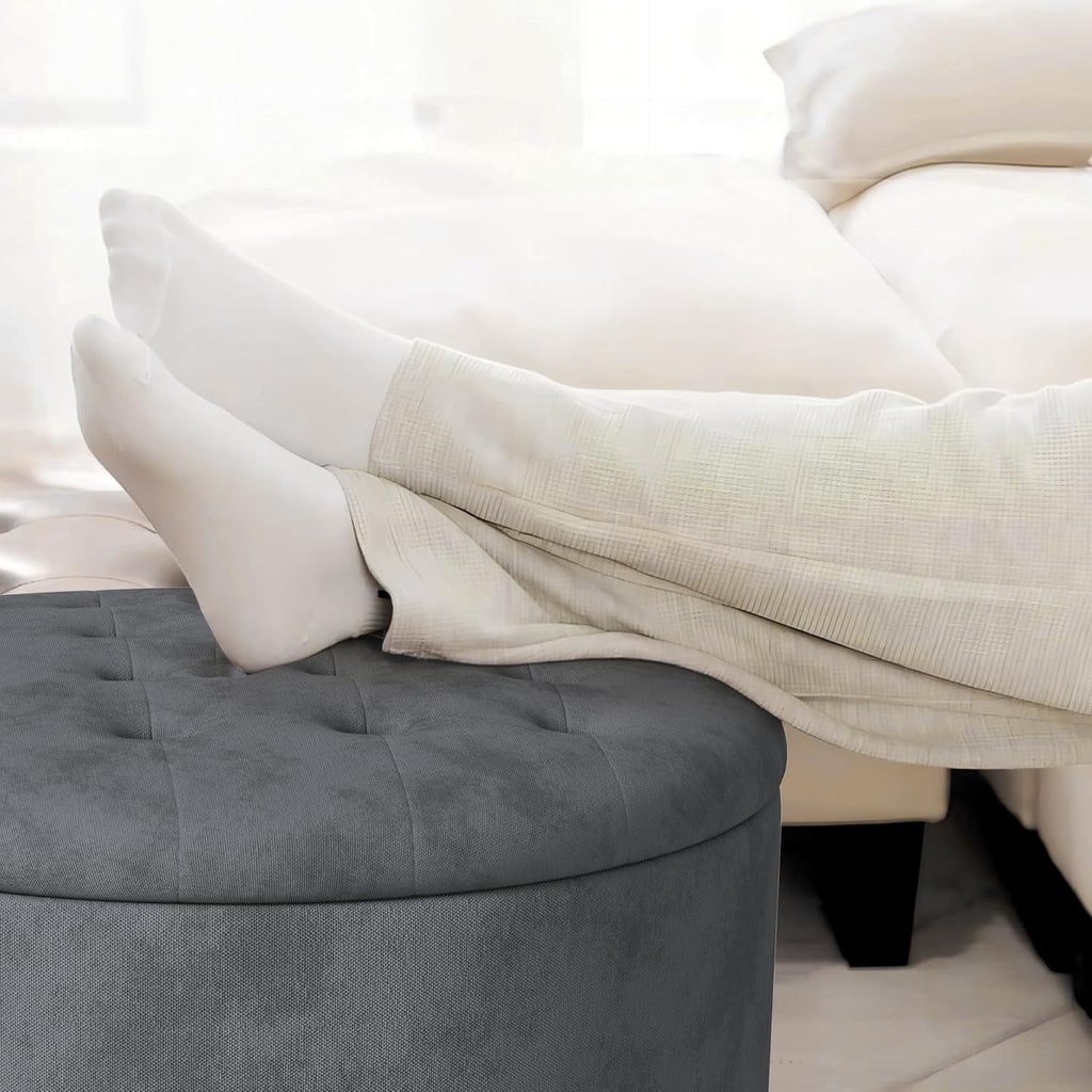 30 Inch Round Storage Ottoman,Modern Tufted Ottomans,Circular Coffee Table with Removable Top,Upholstered Large