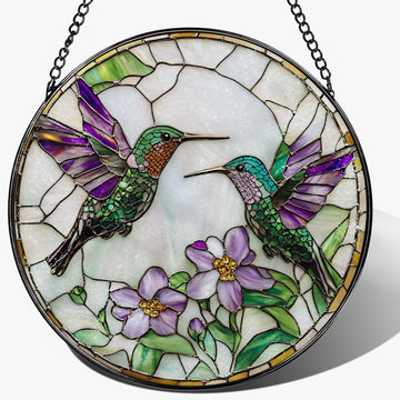 8′′ Hummingbird Stained Glass Suncatcher, Stained Glass Window Hanging & Ornament, Window Decor, Holiday & Christmas
