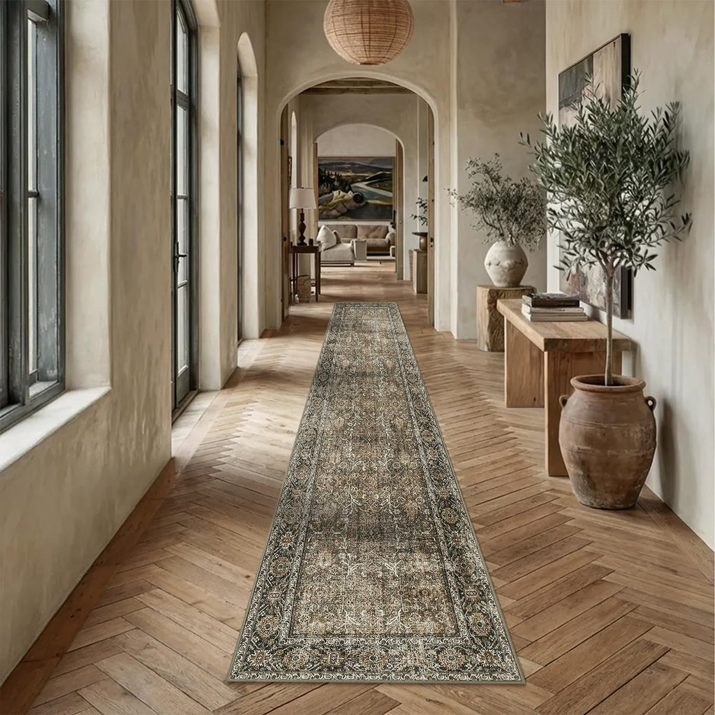 Brown Runner Rug 3x14 Vintage Traditional Distressed